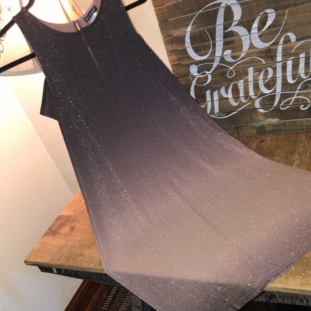NWOT VENUS Cold Shoulder Sparkle Brown Ombre Dress Size S